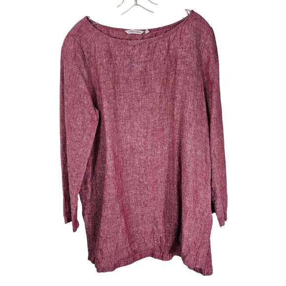 Soft Surroundings Boatneck LS Linen Tunic Top XL Relaxed Fit Pink Coastal Beach - Picture 1 of 8